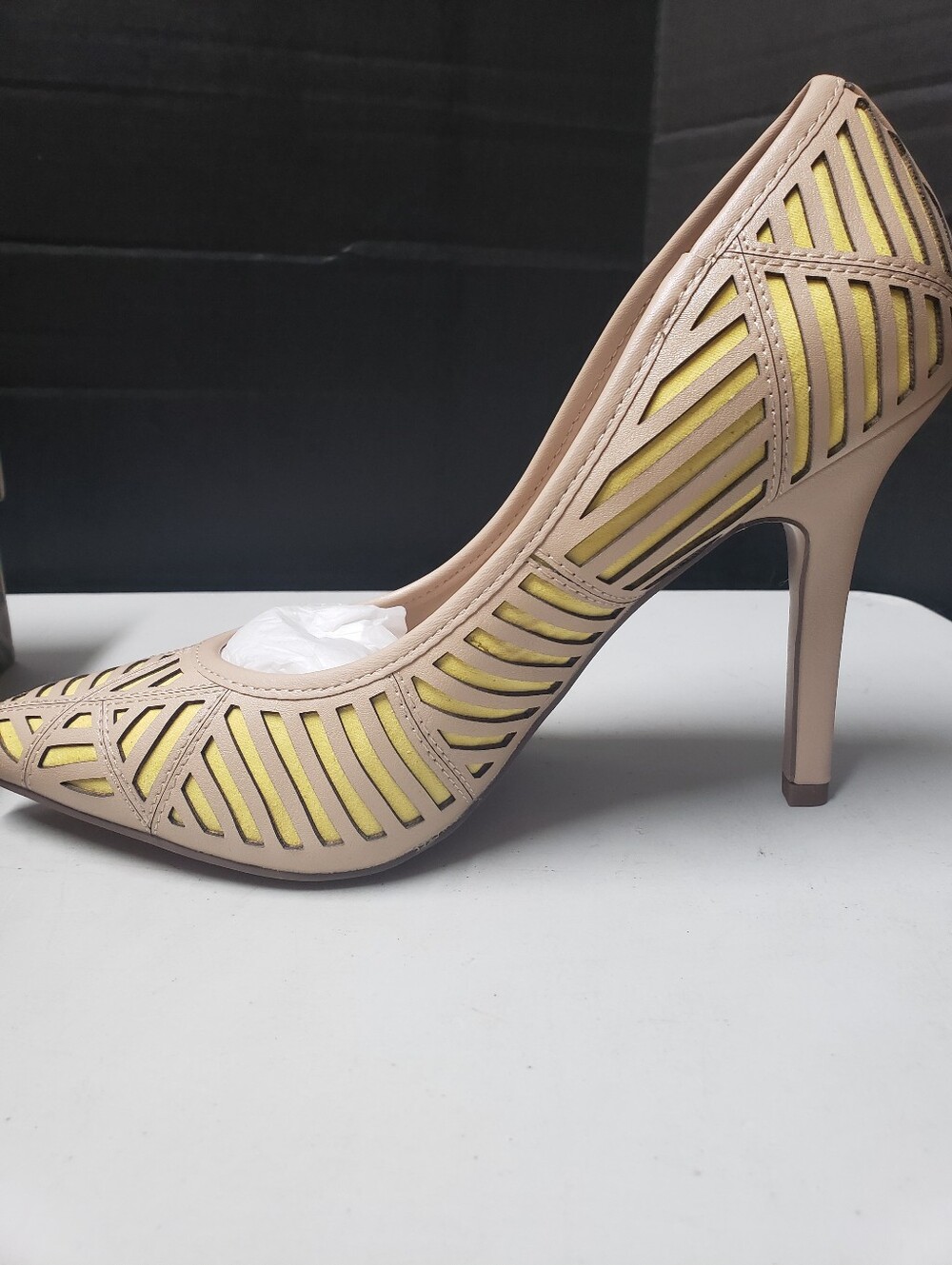 Charles David Beige and Yellow Laser-Cut Pointed Stiletto "Mystery"
